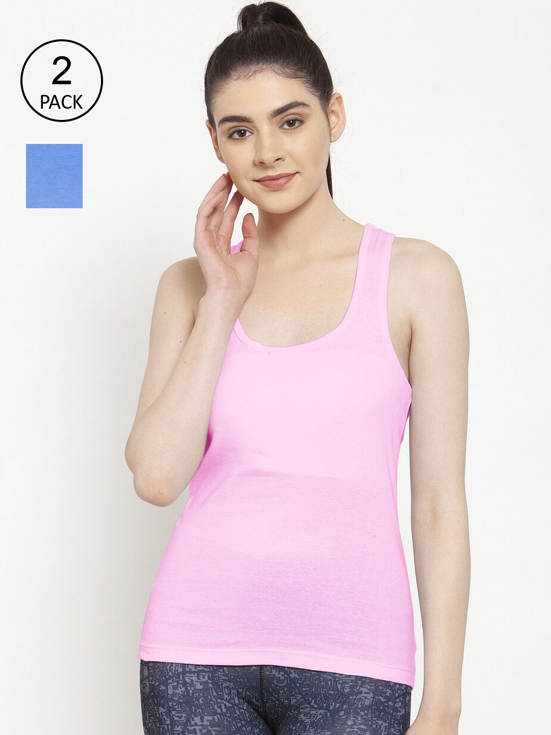 Friskers Women Pack of 2 Light Pink & Turquoise Premium Cotton Rib Tank top