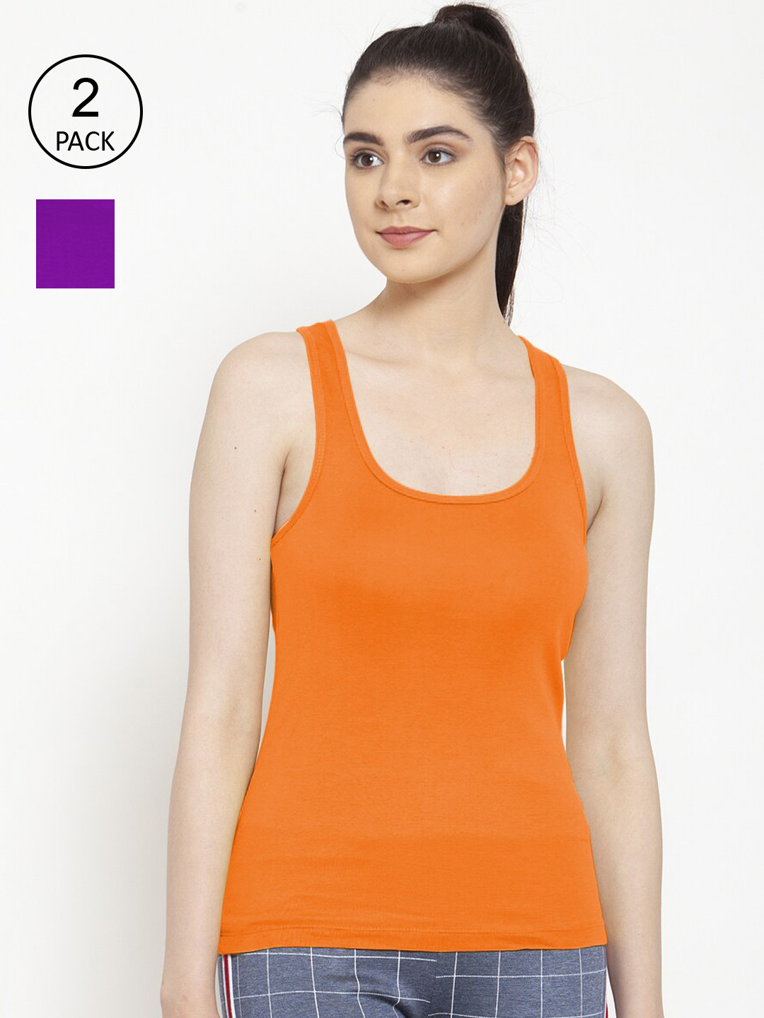 Friskers Pack Of 2 Orange & Purple Tank Top
