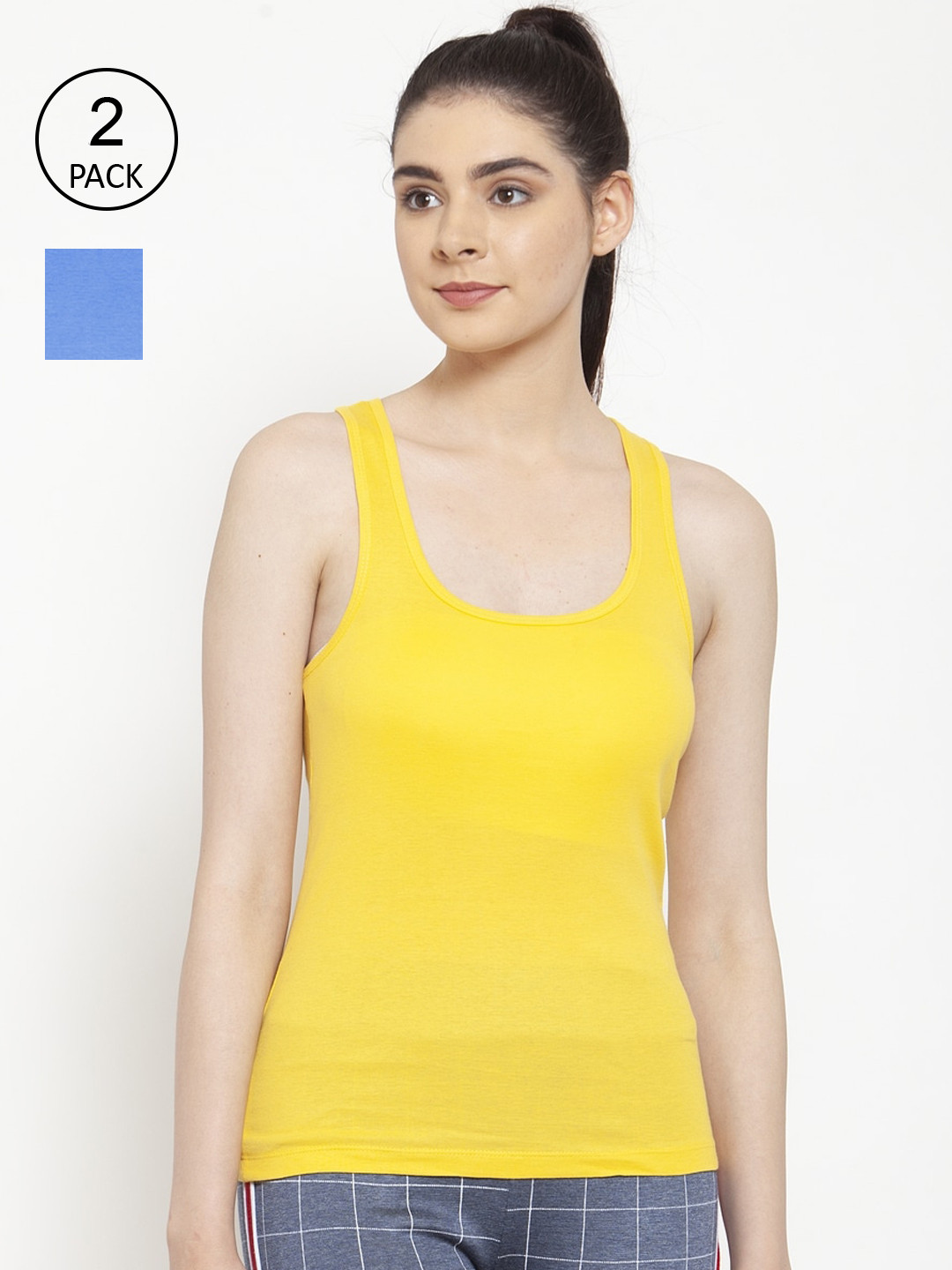 Friskers Pack Of 2 Yellow & Turquoise Blue Tank Top