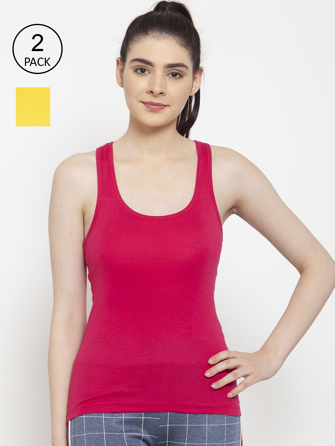 Friskers Pack Of 2 Yellow & Pink Tank Top