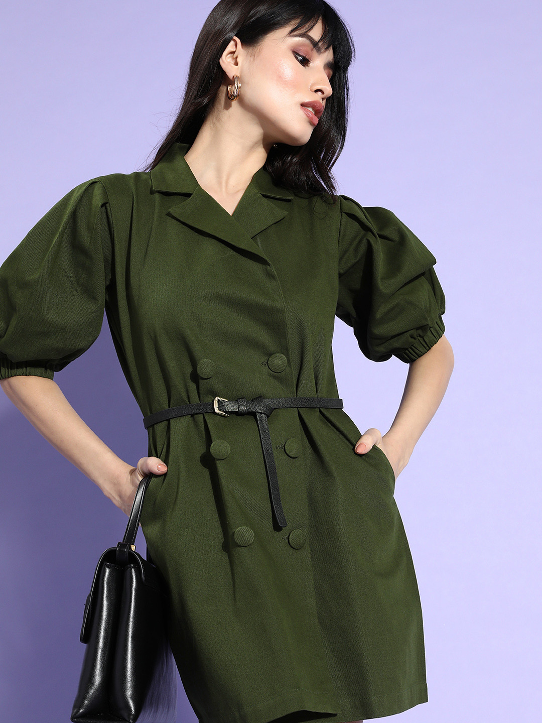 Style Quotient Women Olive Green Cotton Blazer Dress