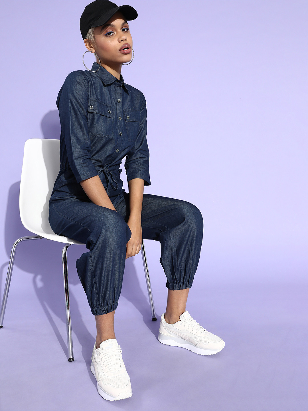 Style Quotient Women Blue Denim Cotton Basic Jumpsuit