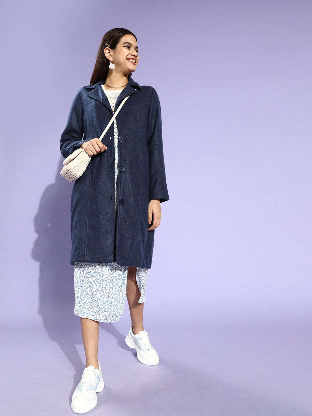 Style Quotient Women Navy Blue Solid Trench Coat