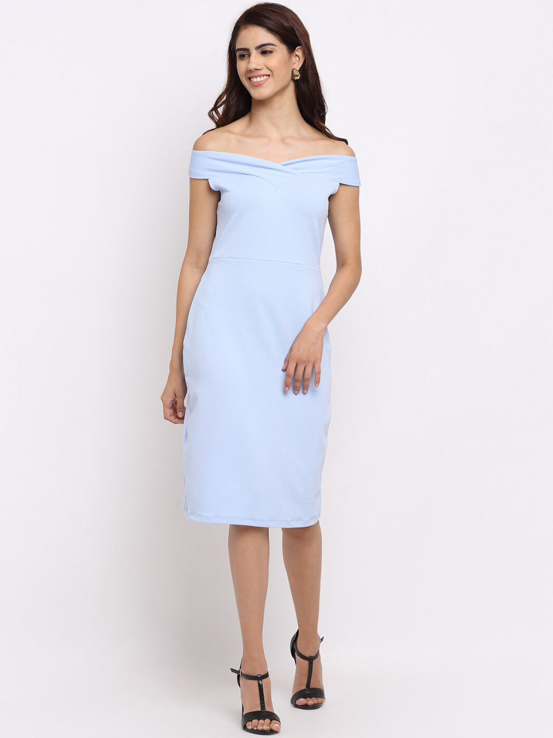 Sugathari Blue Off-Shoulder Sheath Dress