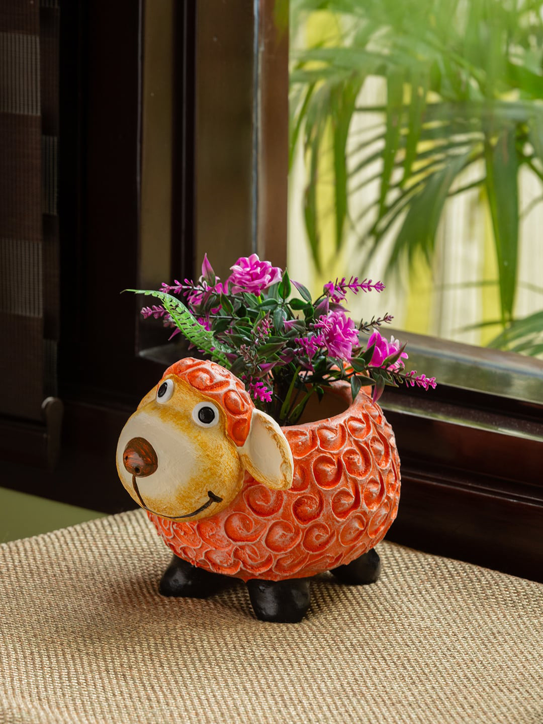 ExclusiveLane Orange & Yellow Cheerful Sheep Hand-Painted Terracotta Table Planters Pot