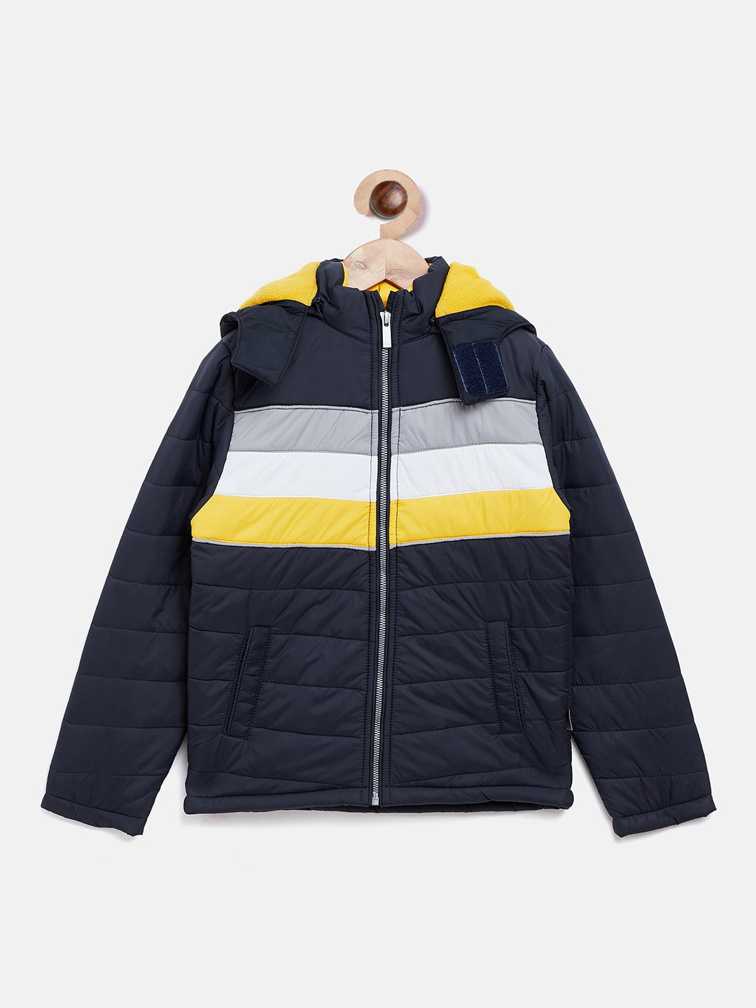 Crimsoune Club Boys Navy Blue & Yellow Colourblocked Lightweight Padded Jacket
