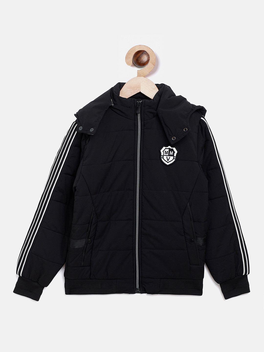 Crimsoune Club Boys Black Detachable Hooded Puffer Jacket