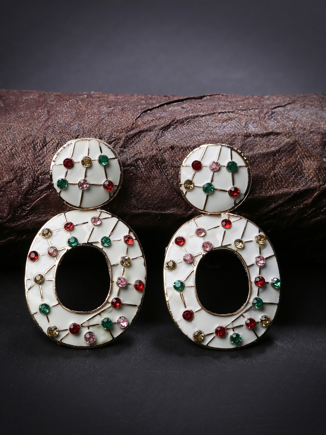 DIVA WALK Gold-Plated & White Oval Drop Earrings