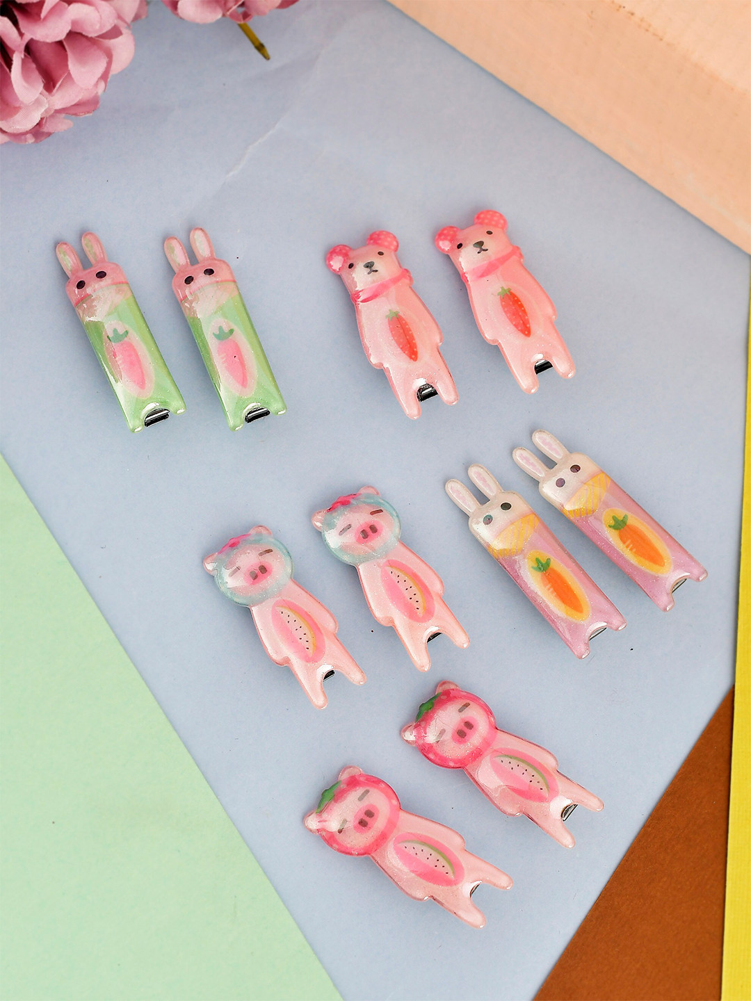 Silvermerc Designs Set-10 Girls Pink & Orange Embellished Alligator Hair Clip