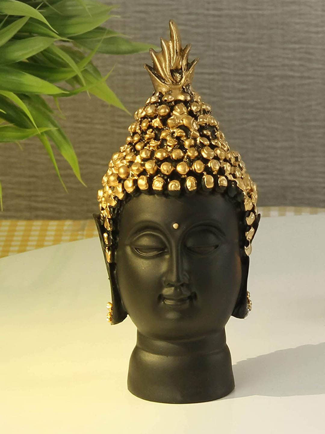 TIED RIBBONS Buddha Head Gold Polyresin Matte Home Office Hand-Crafted Medium Showpiece - 5.4 Inches