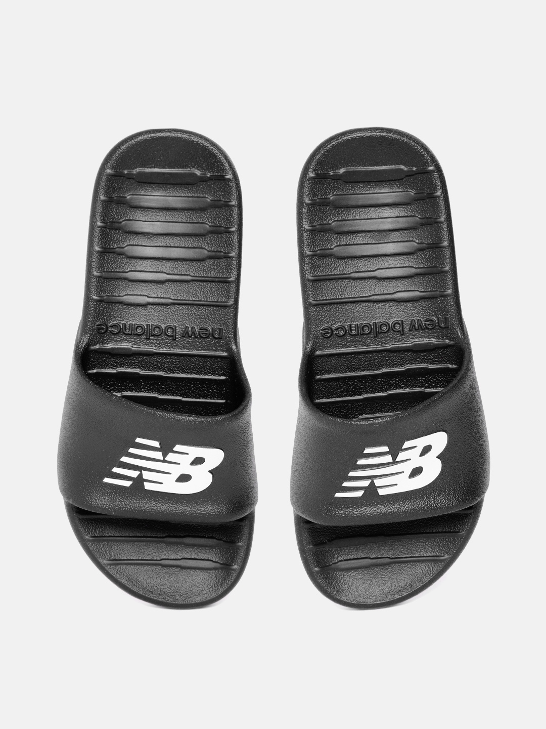 Buy New Balance Men Black White Brand Logo Print Sliders Flip