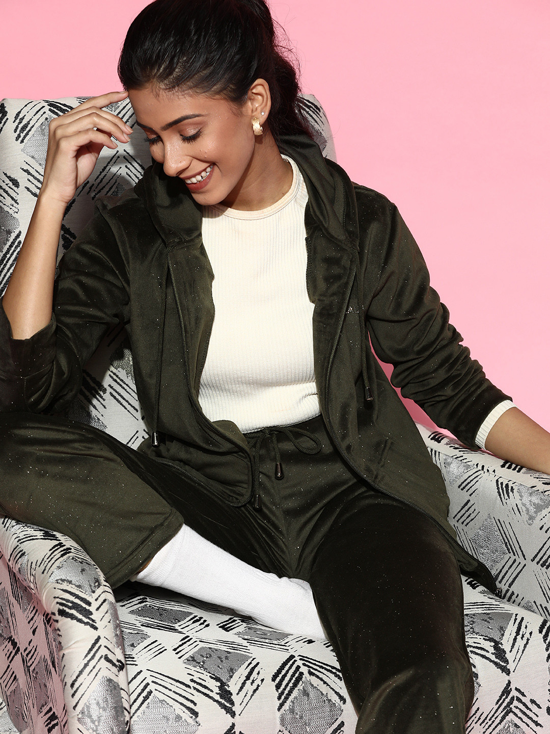 Claura Women Green Super soft Shimmer Velvet Nightsuit