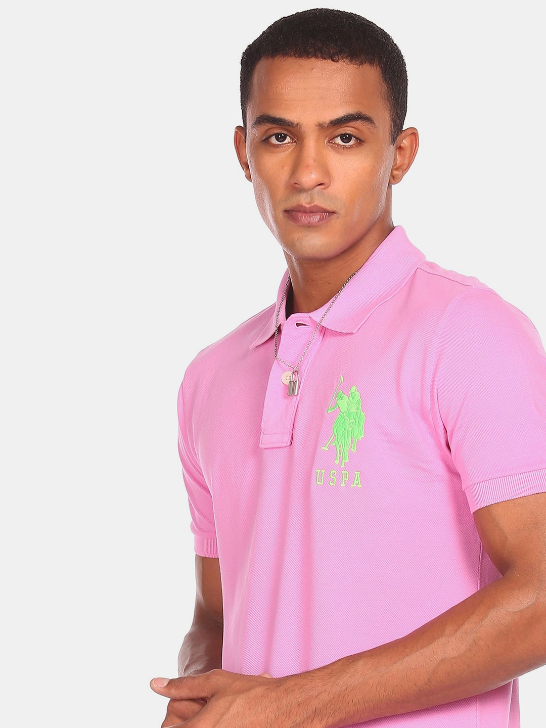 Buy U.S. Polo Assn. Men Pink Green Brand Logo Polo Collar Cotton T shirt Tshirts for Men 15878522 Myntra