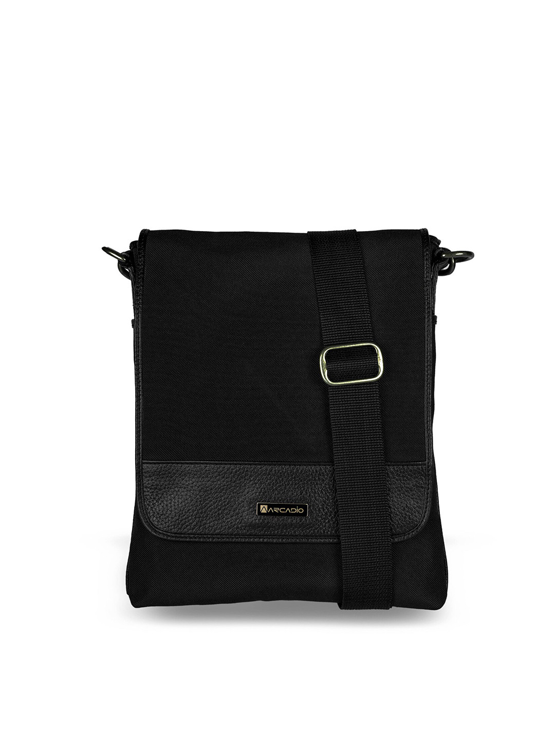ARCADIO Unisex Black Leather Messenger Bag