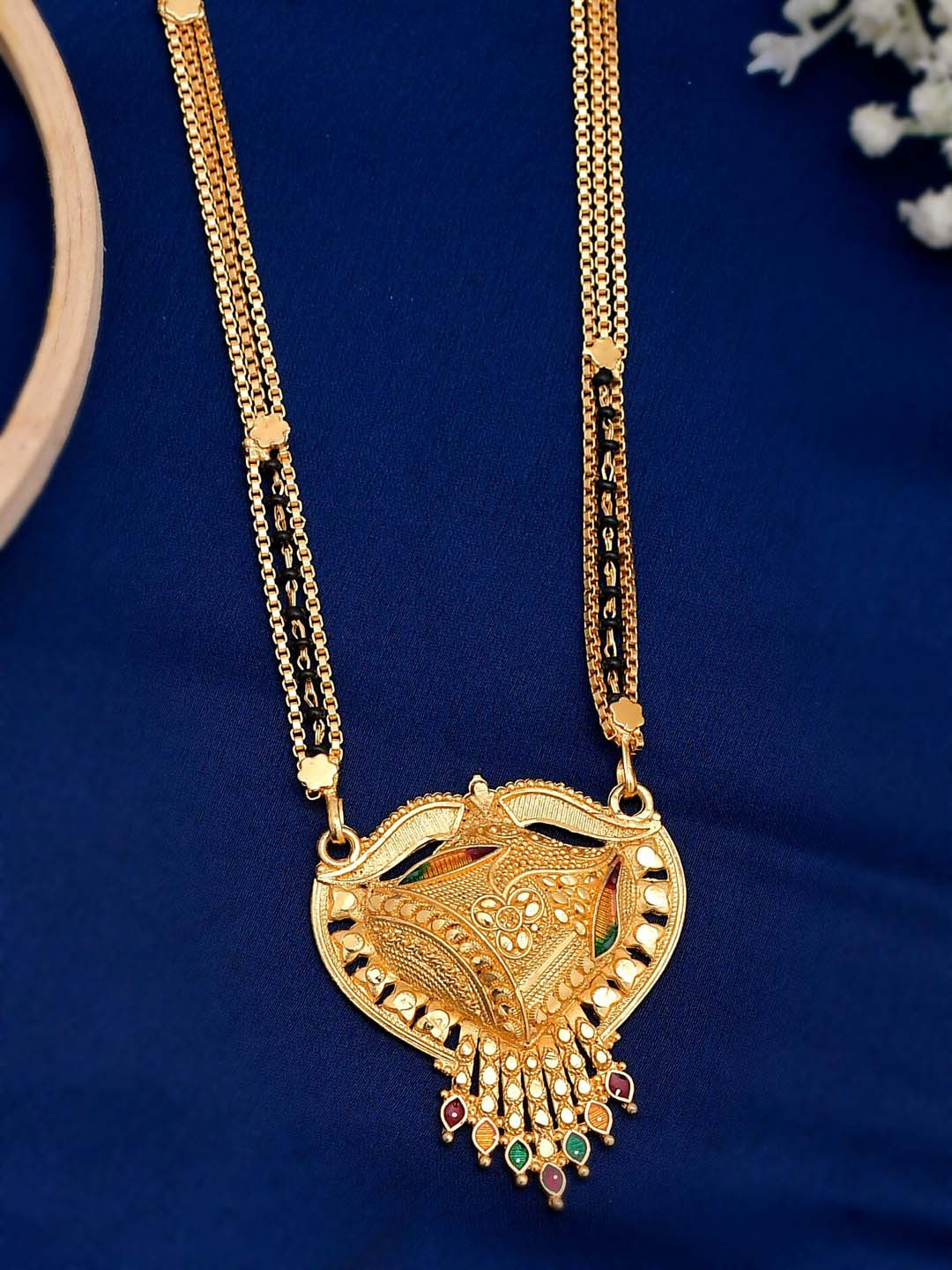 Silvermerc Designs Black & Gold Toned Brass Gold Plated Mangalsutra