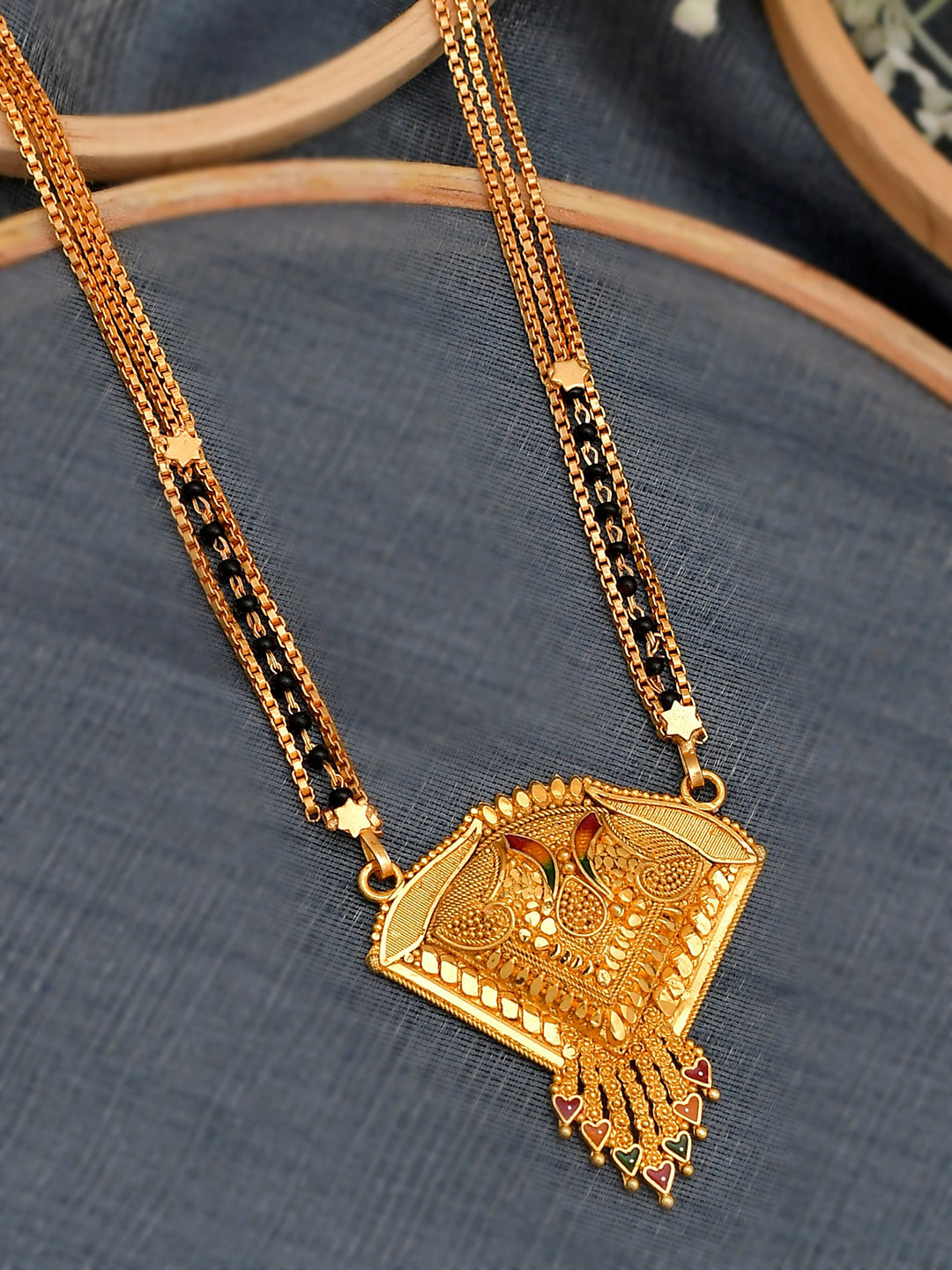 Silvermerc Designs Gold-Plated Black Beaded Jahnvi Thalipeeth Mangalsutra