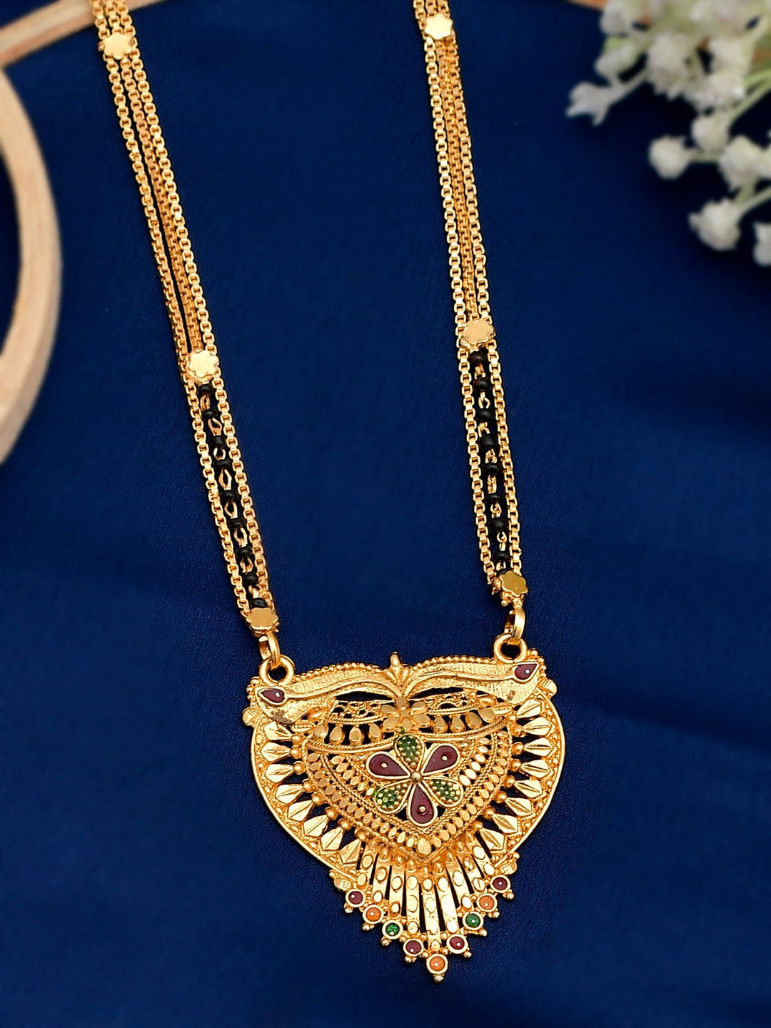 Silvermerc Designs Black & Gold Toned Brass Gold Plated Mangalsutra