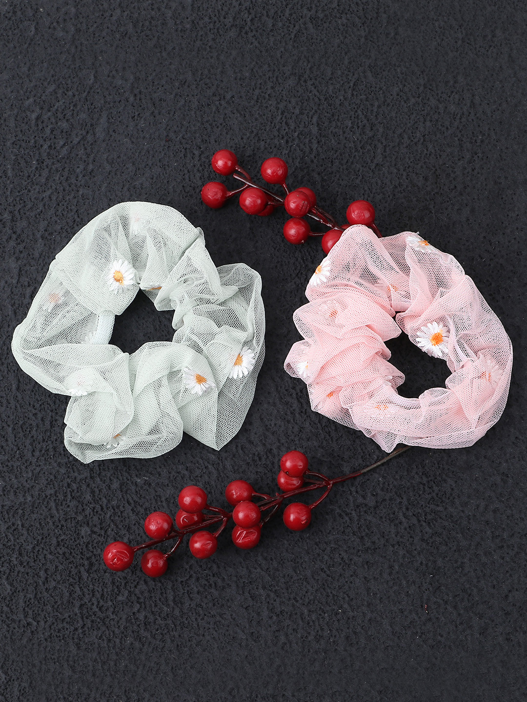 Adwitiya Collection Women Set Of 2 Pink & Green Scrunchies