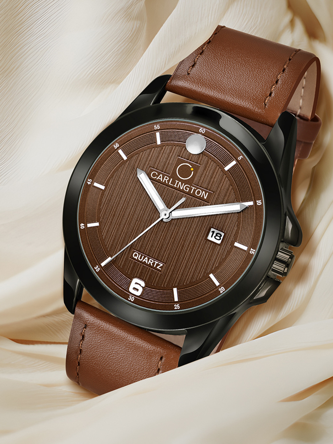 CARLINGTON Men Brown Alloy Dial & Multicoloured Leather Straps Analogue Watch CT1040 Tan