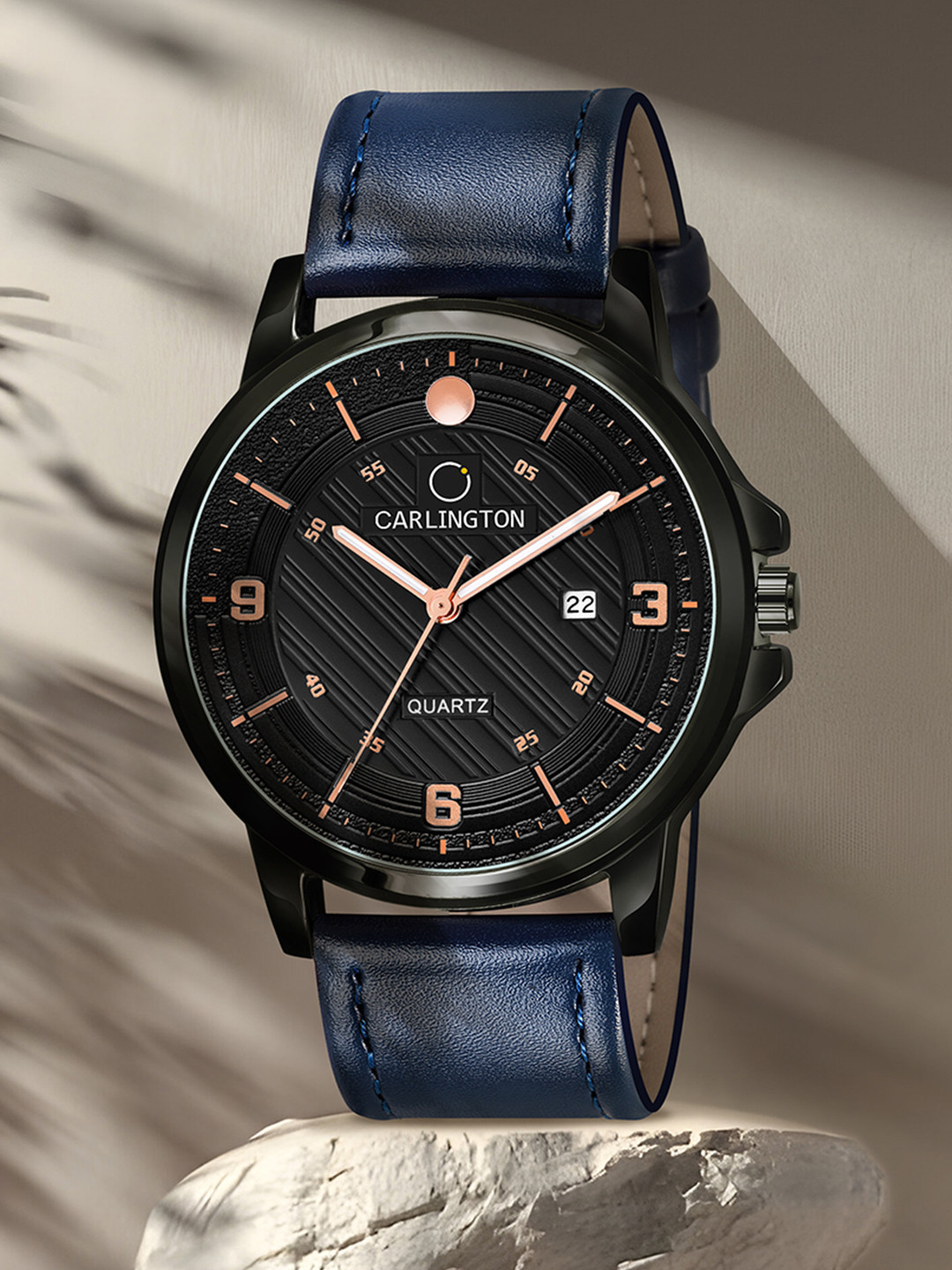 CARLINGTON Men Alloy Dial & Blue Leather Straps Analogue Watch CT1050 Blue-Black