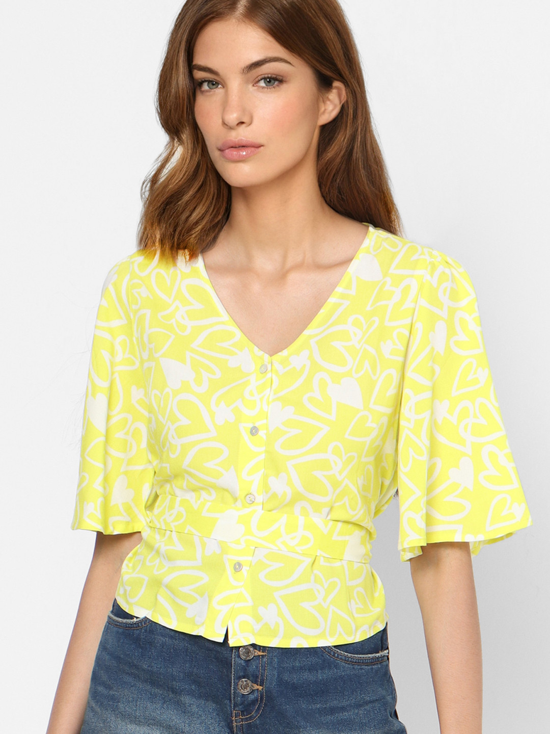 ONLY Lime Yellow & White Printed Top with Belt
