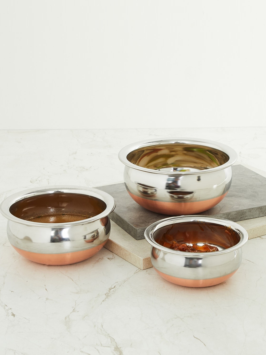 Home Centre Set Of 3 Silver Cookware Stainless Steel