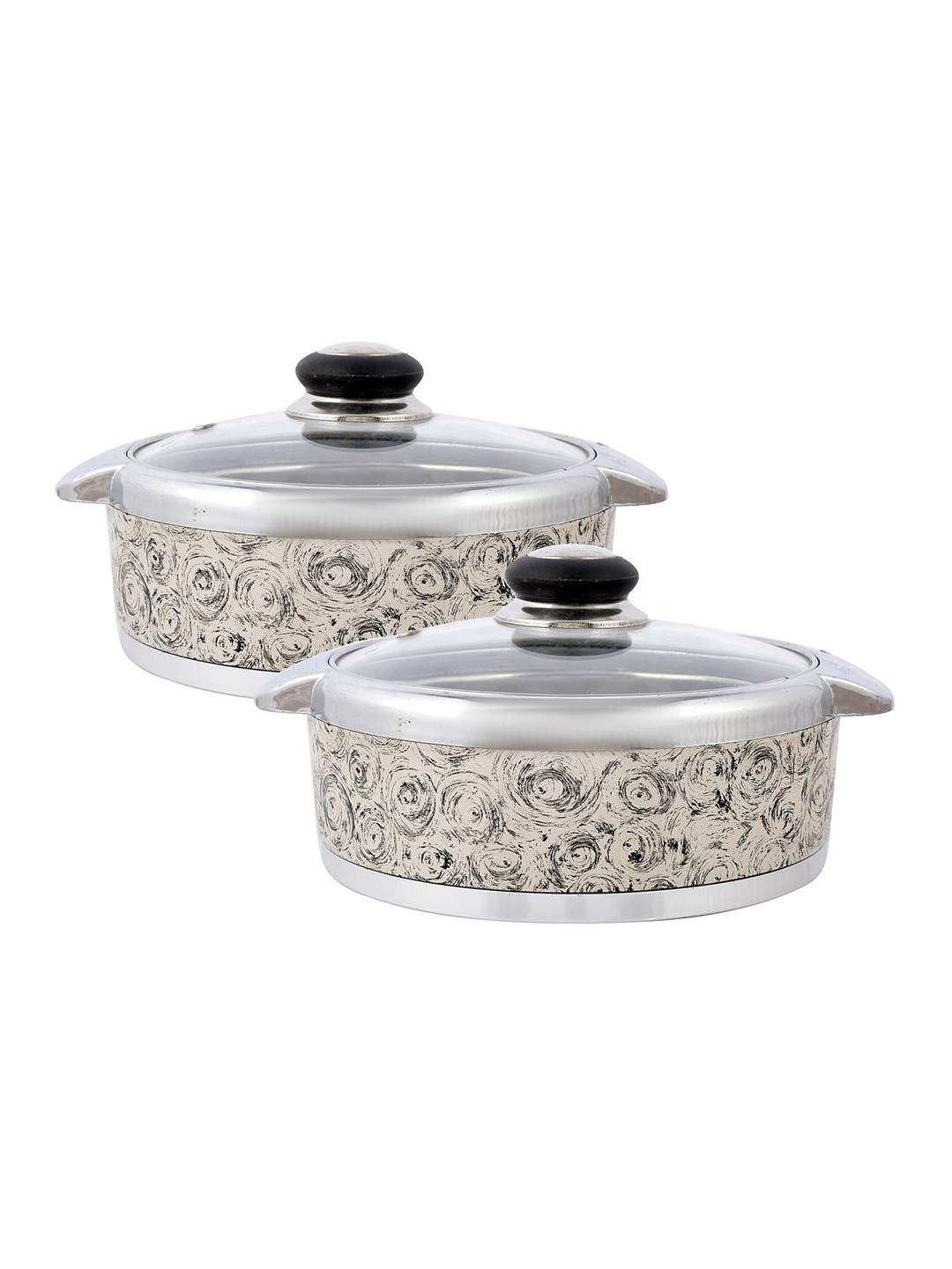 Kuber Industries Pack of 2 Beige & Black Inner Steel Casserole With Lid-1500ml Each