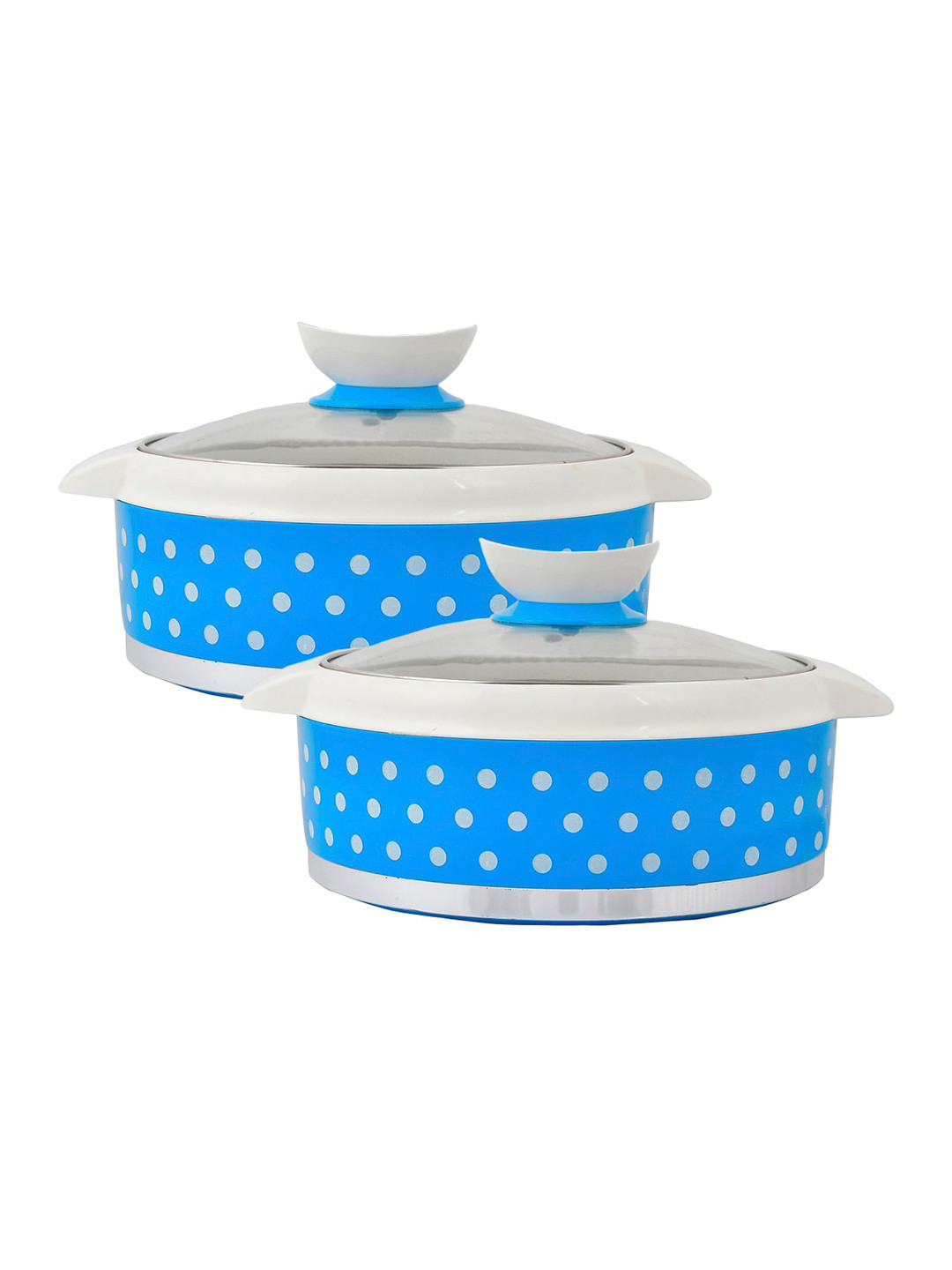 Kuber Industries Pack of 2 Blue & White Dot Printed With Glass Lid 1500ml