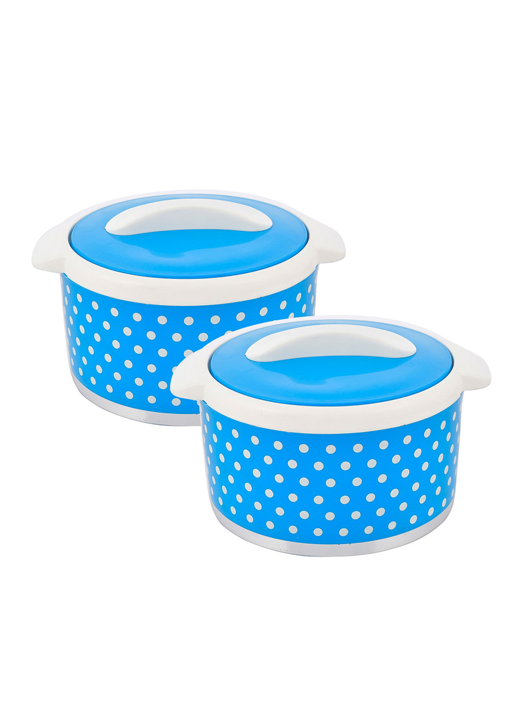 Kuber Industries Pack Of 2 Blue & White Dot Printed Inner Steel Casserole With Lid 2500ml