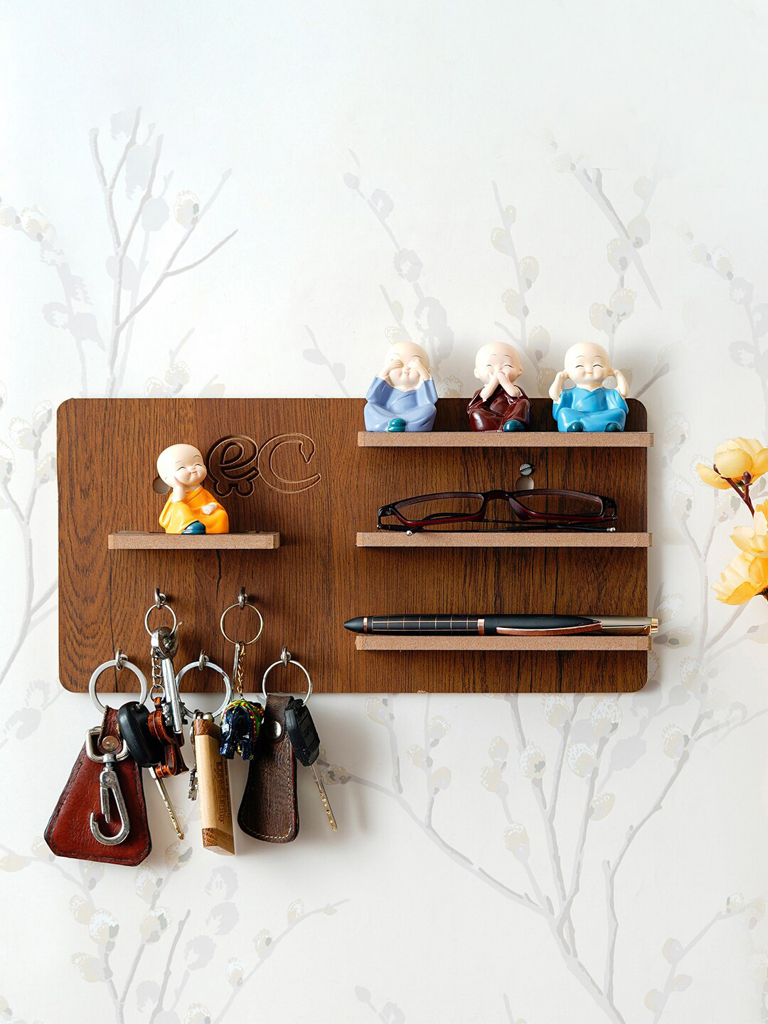 eCraftIndia Brown Wooden Shelves With Keyholder