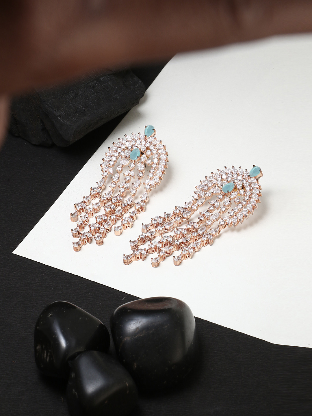 Adwitiya Collection Rose Teardrop Shaped Drop Earrings