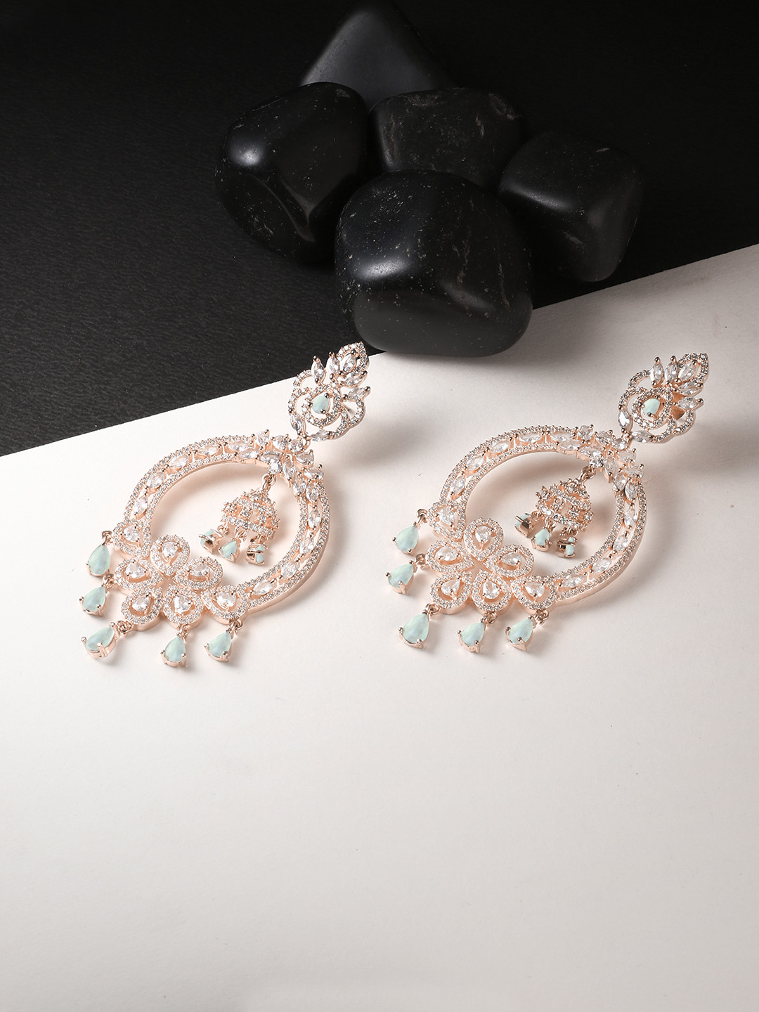 Adwitiya Collection Rose Crescent Shaped Drop Earrings