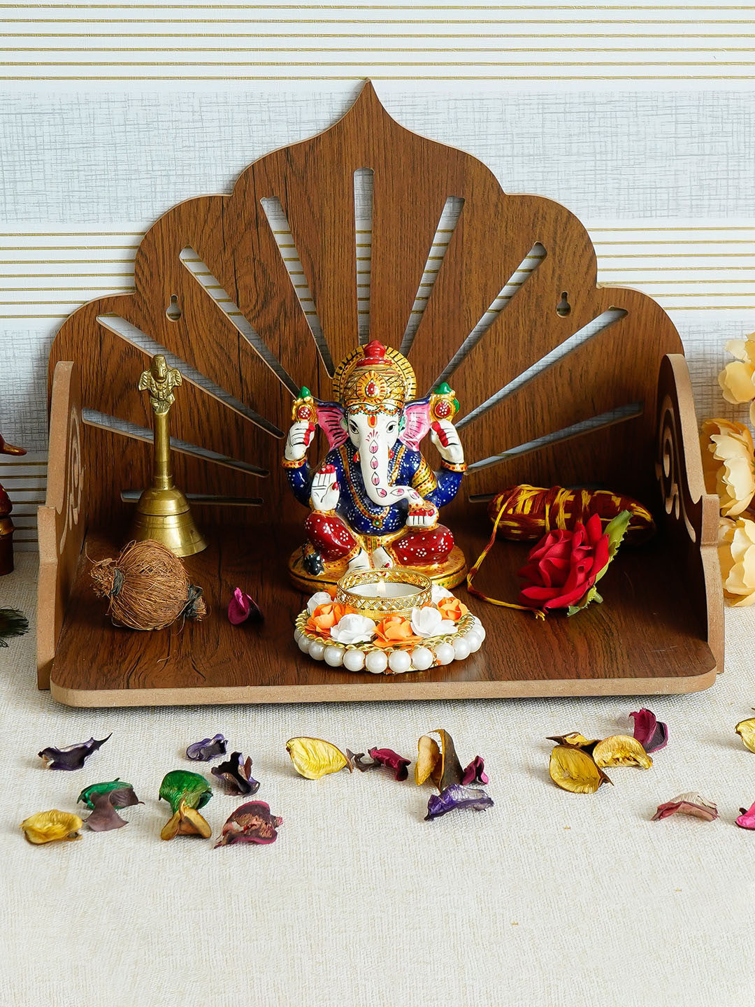 eCraftIndia Sunrays Design Laminated Wood Pooja Temple/Mandir