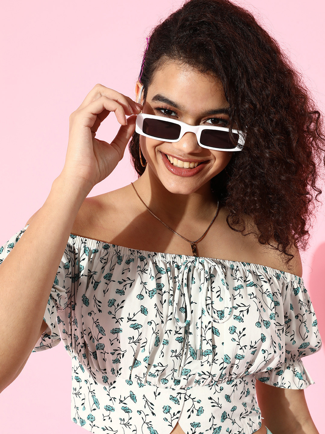 STREET 9 Women White Floral Bardot Top