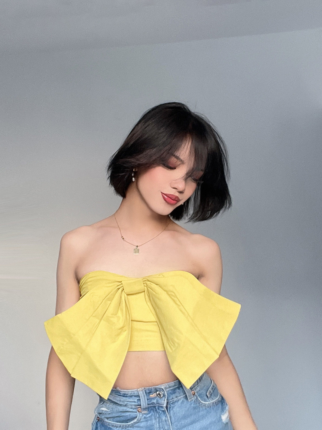 STREET 9 Women Yellow Solid Cropped Top