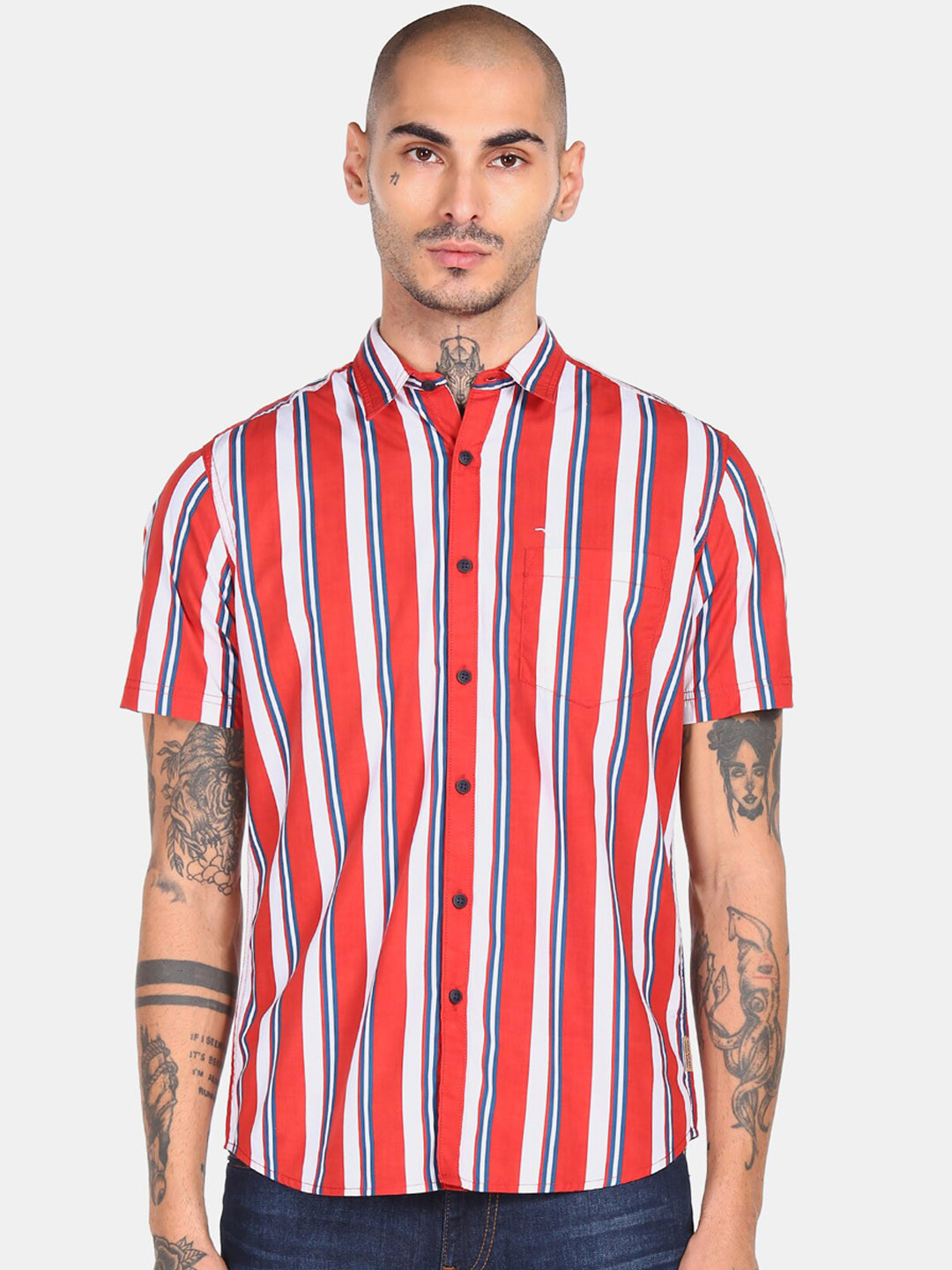 Flying Machine Men Red Multi Stripes Opaque Striped Casual Shirt