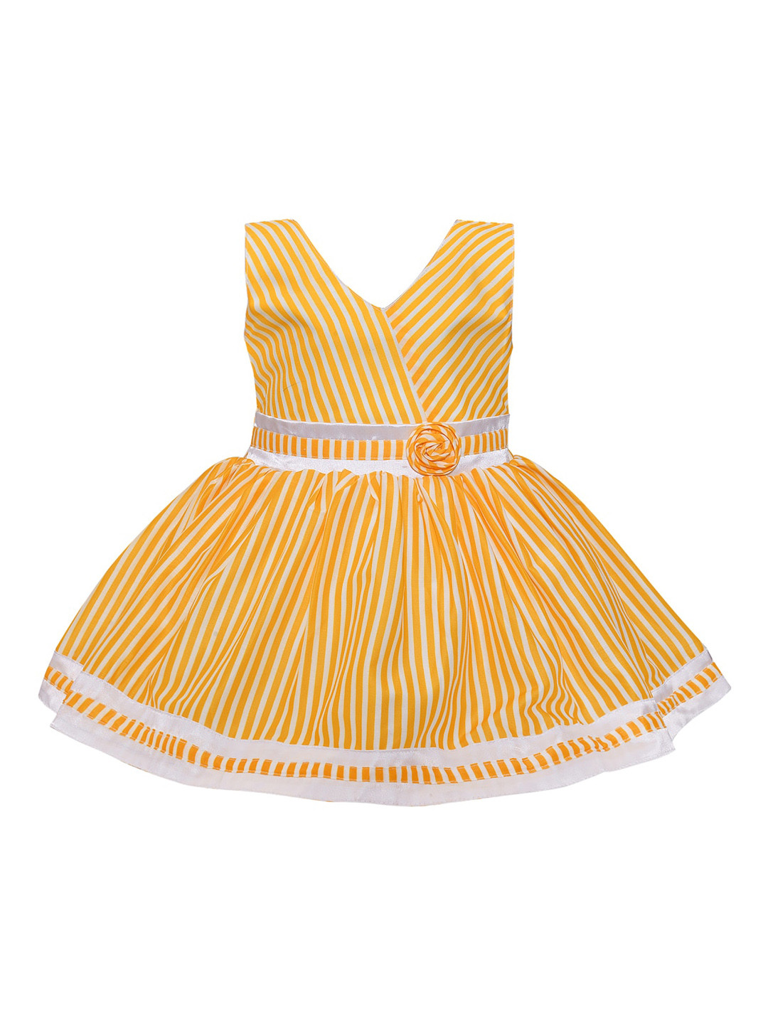 Wish Karo Girls Yellow Striped Satin Dress