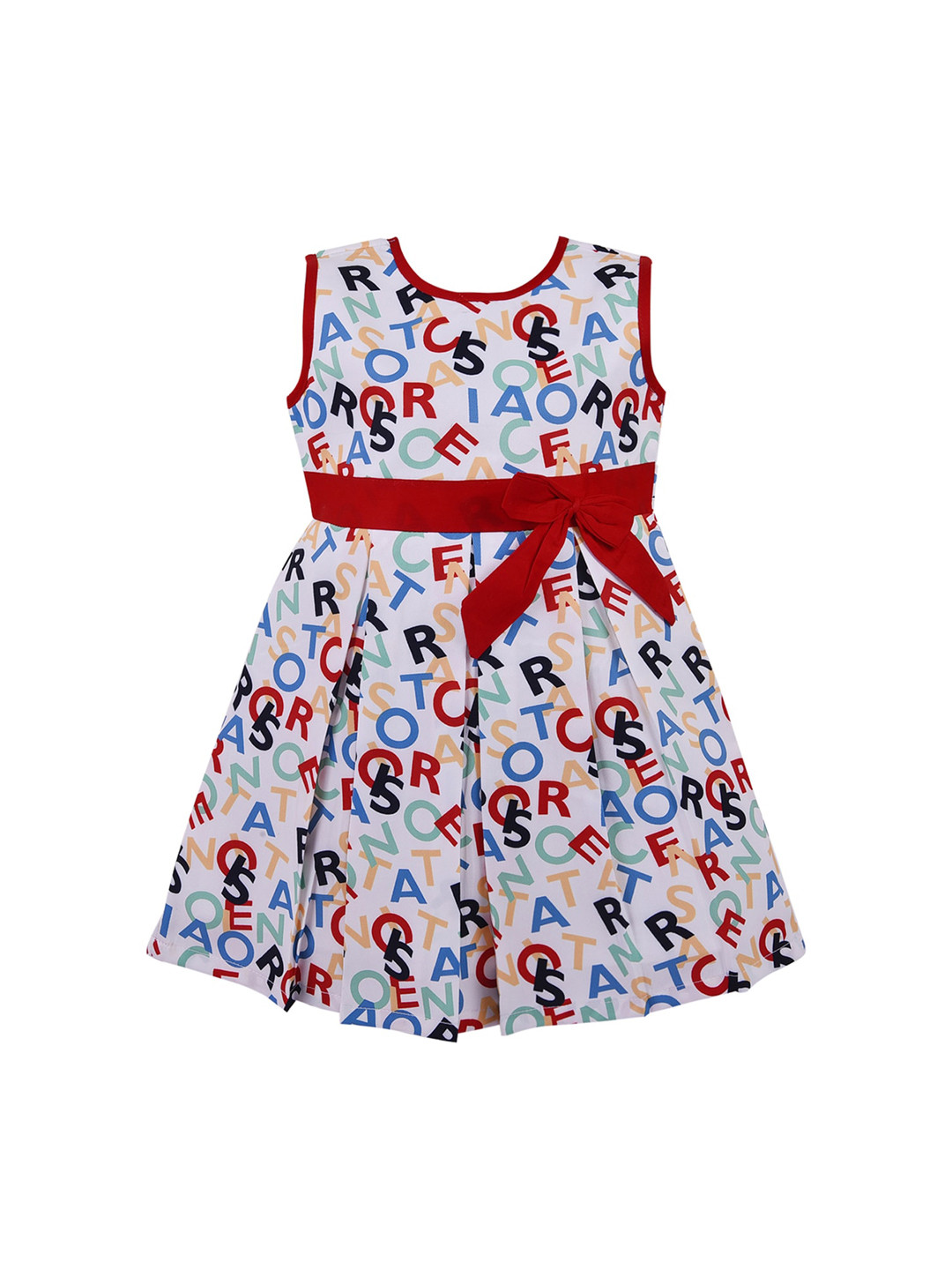 Wish Karo Girls White & Maroon Printed Satin A-Line Dress
