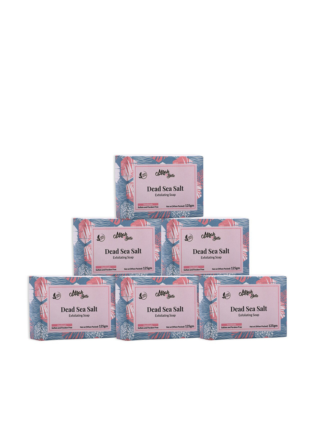 Mirah Belle Unisex Pack of 6 Organic Dead Sea Salt Exfoliating Soap Bar 125gm