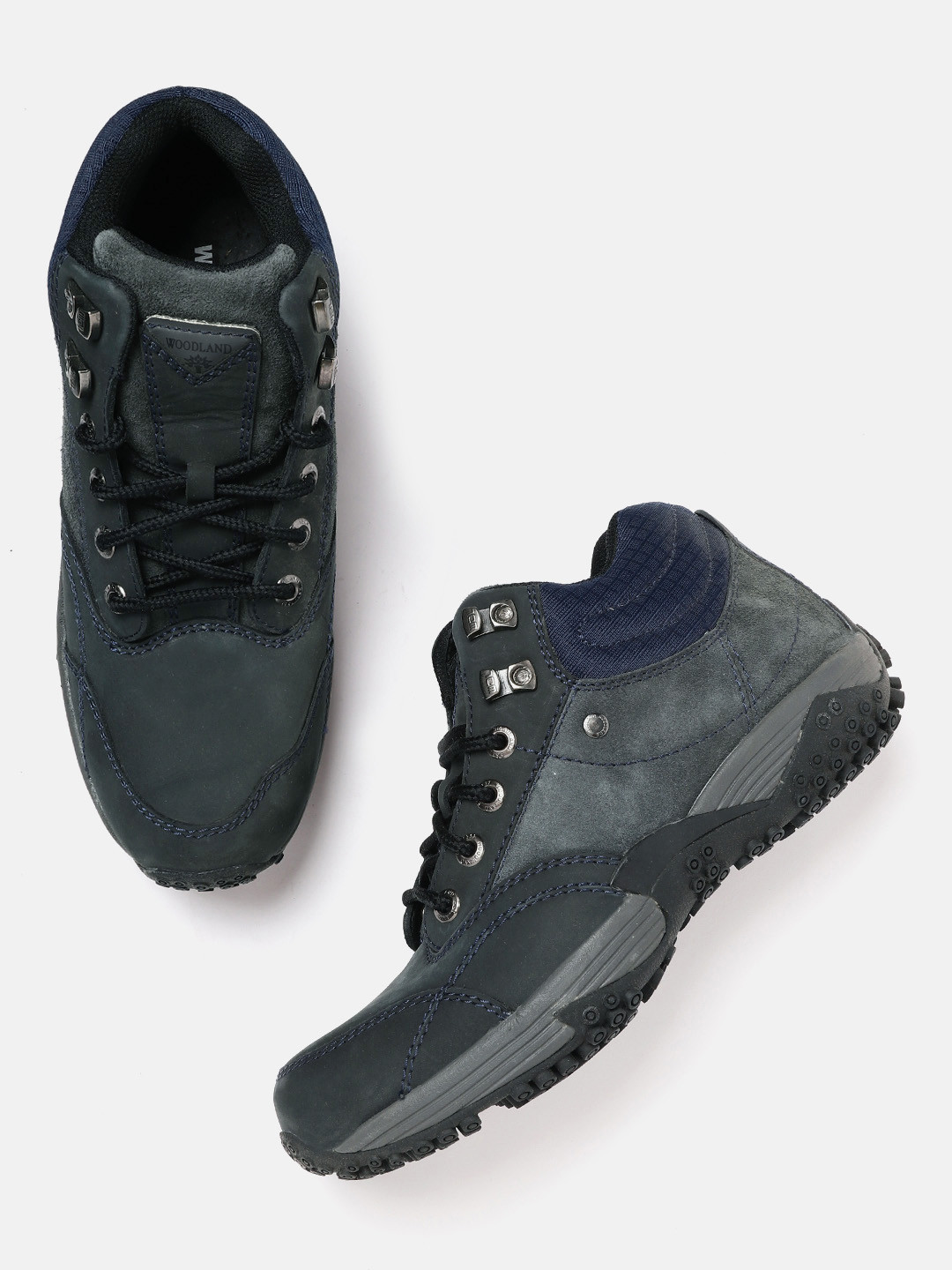 Woodland Men Navy Blue Leather Sneakers