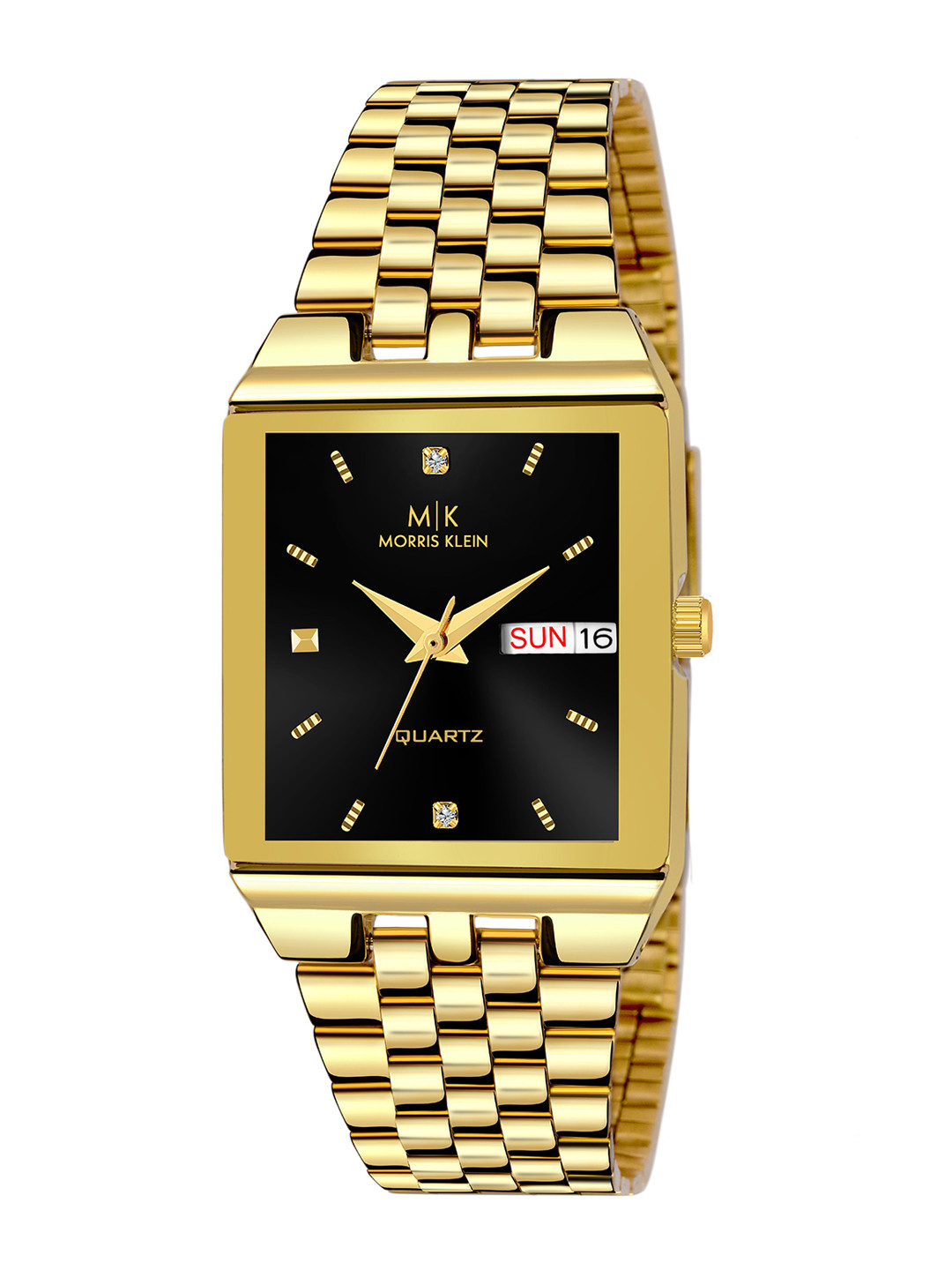 MORRIS KLEIN Men Black Dial & Gold-Plated Stainless Steel Bracelet Style Straps Analogue Watch