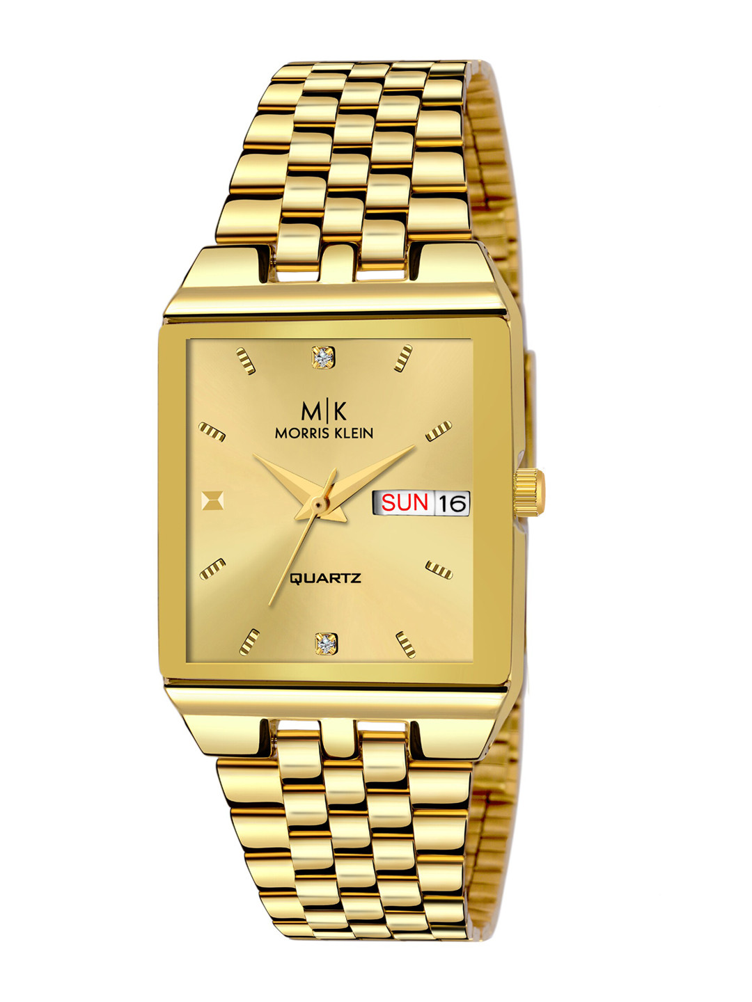MORRIS KLEIN Men Gold-Toned Embellished Dial & Gold-Plated Stainless Steel Bracelet Style Straps Analogue Watch