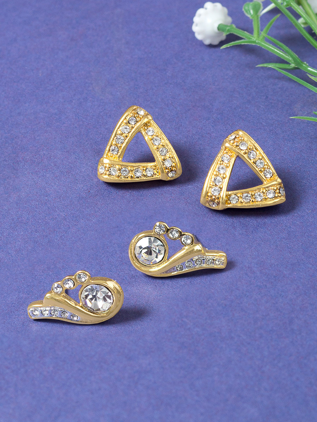Golden Peacock Gold-Toned Geometric Studs Earrings