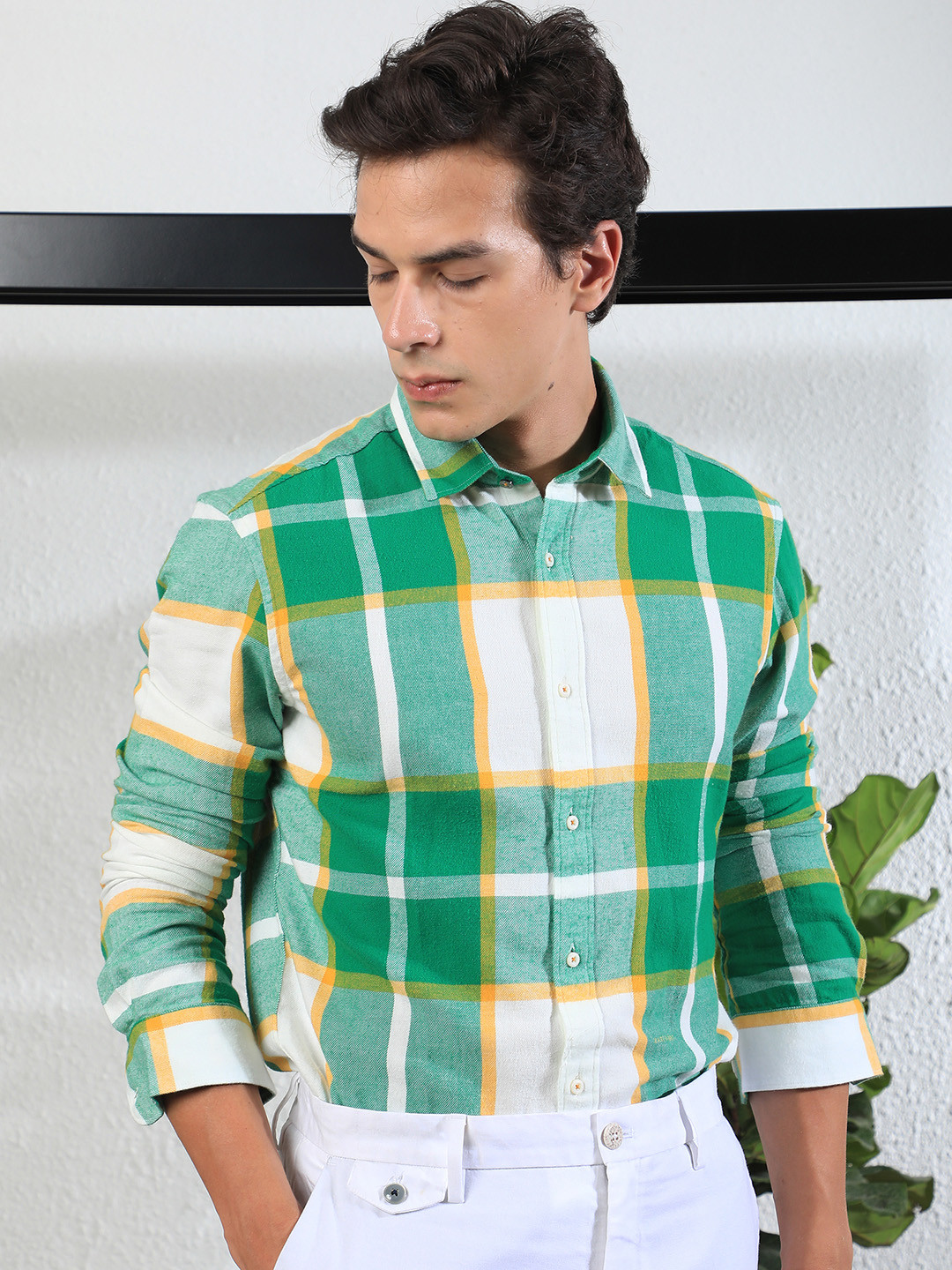 RARE RABBIT Men Green Slim Fit Tartan Checks Opaque Checked Casual Shirt