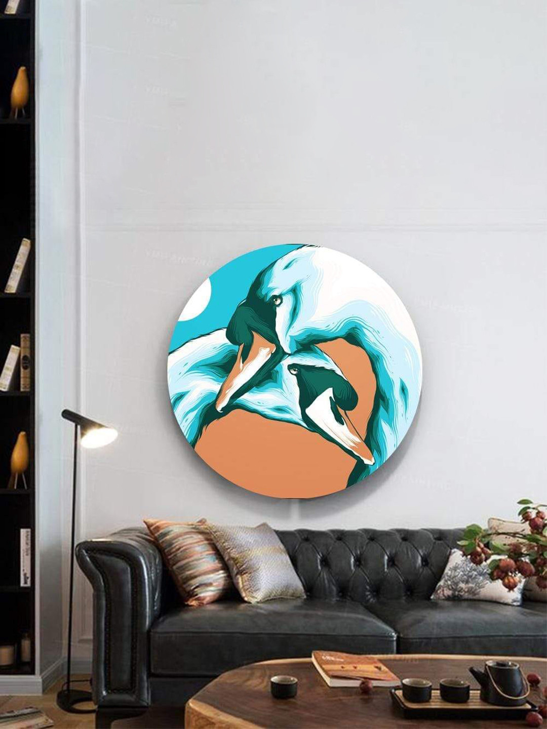 THE ARTMENT Blue Wall Bedroom Round Potrait Paintings Wall Art