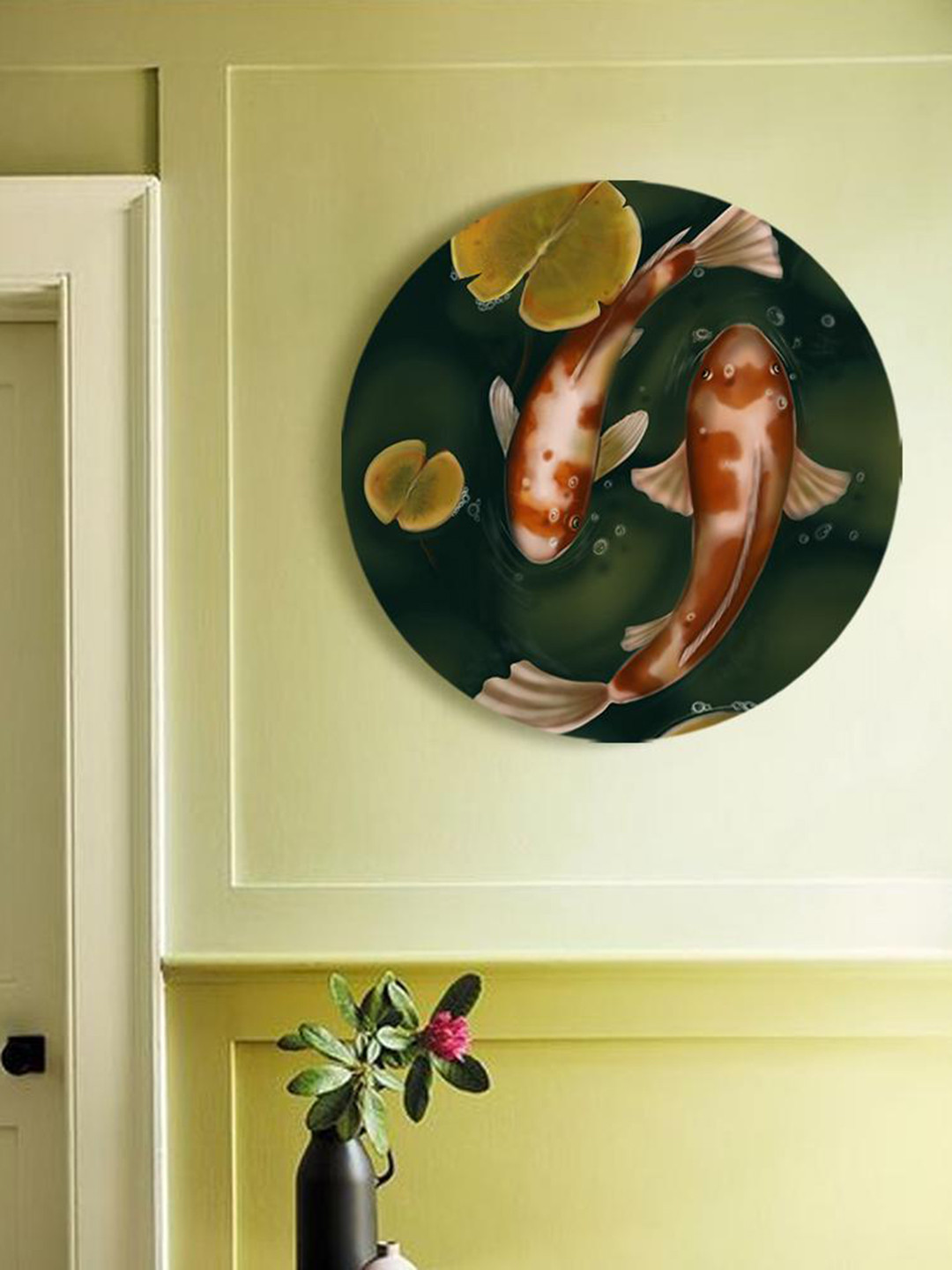 THE ARTMENT Prosperity With Koi Canvas Wall Round Paintings Wall Art -19.68 x 19.68In