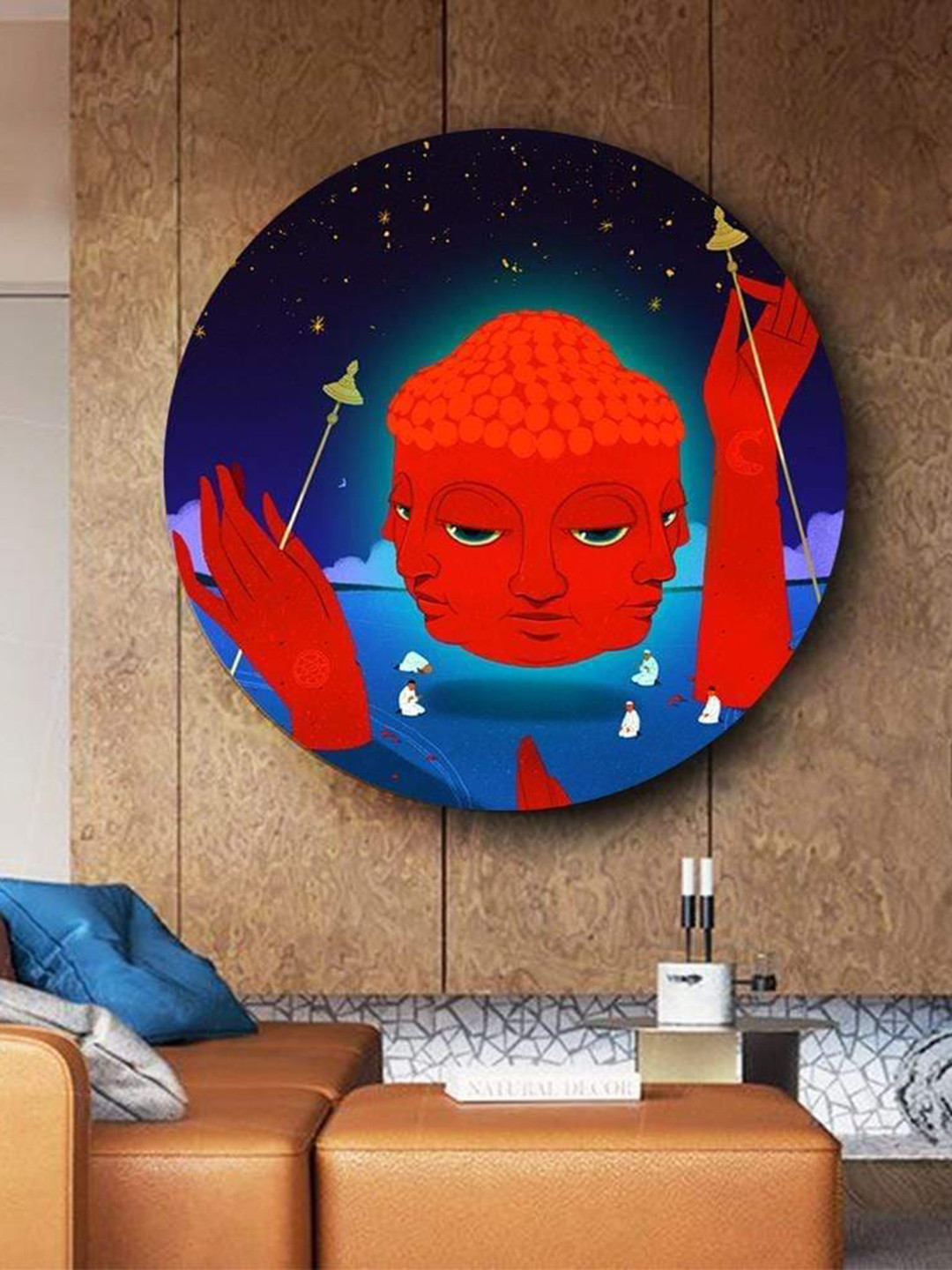 THE ARTMENT Buddha's Philosophy Printed Round Paintings Wall Art-4.6 x 4.6 x 1.1In