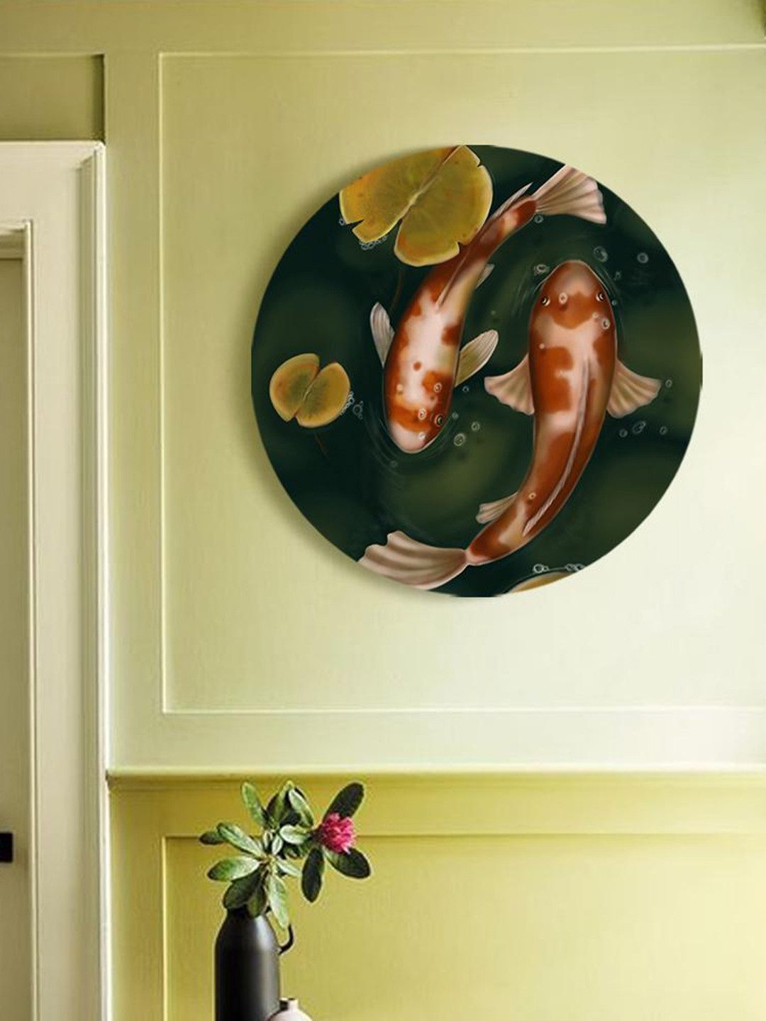 THE ARTMENT Multicoloured Circular Prosperity with Koi Canvas Matte Finish Wall Art