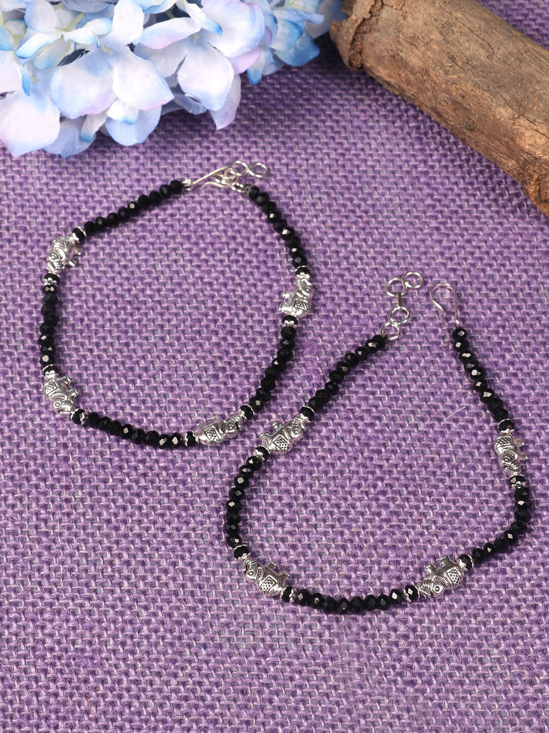 PENNY JEWELS Black Silver-Plated Exclusive Anklet