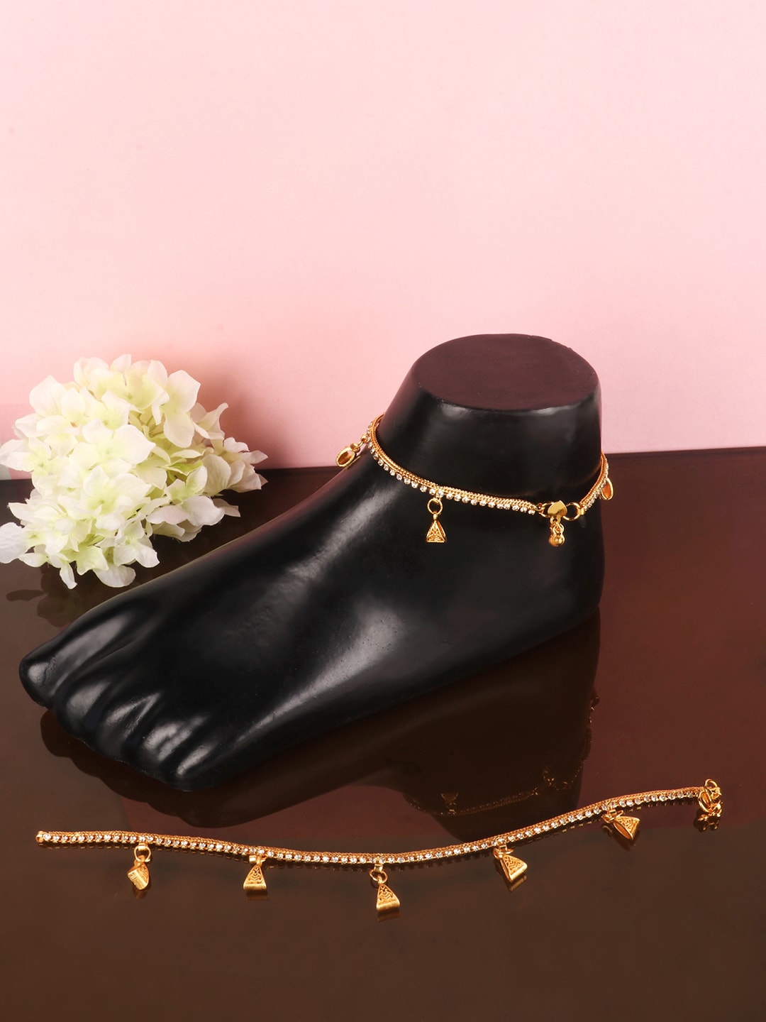 PENNY JEWELS Women Stylish Partywear Sleek Gold Plated Stone Studded Designer Anklet